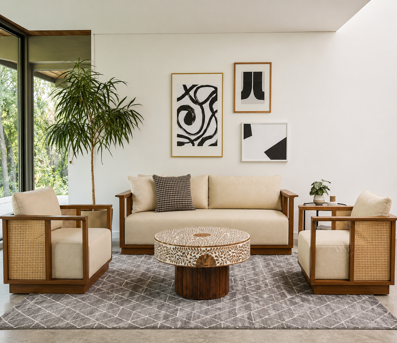 Arvena Classic Wooden Sofa Set