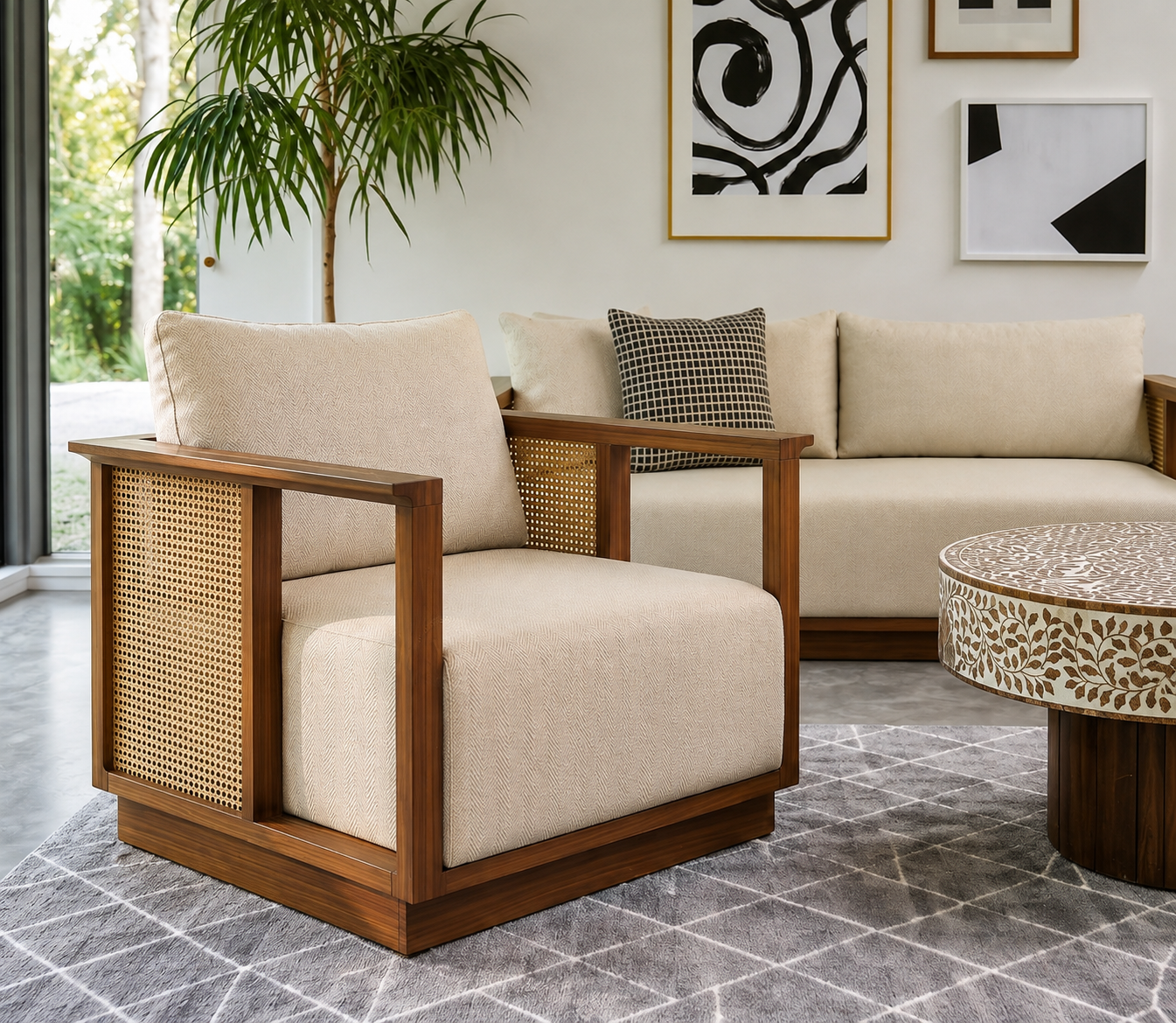 Arvena Classic Wooden Sofa Set