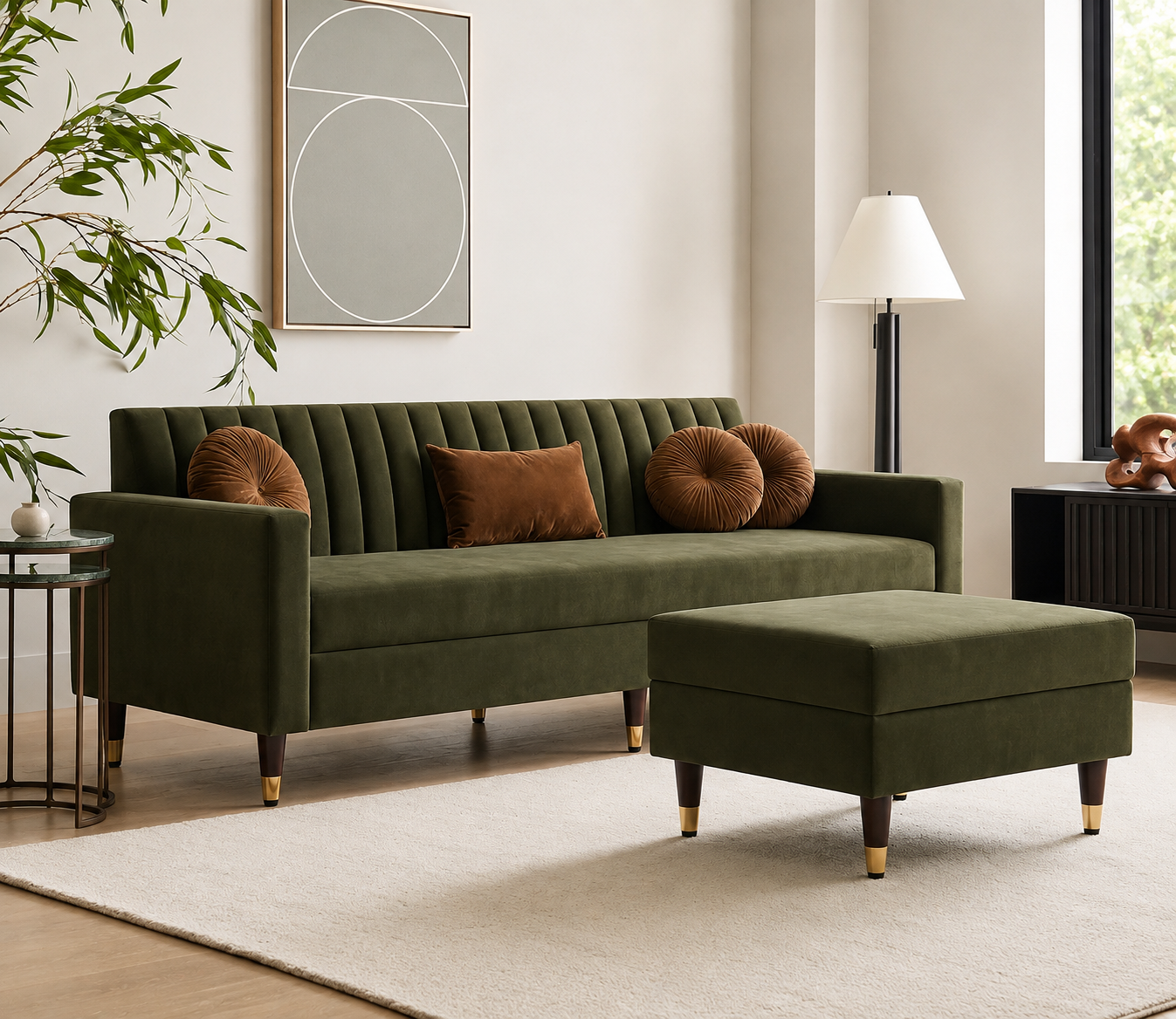 Vienna Luxe Green Sofa with Ottoman