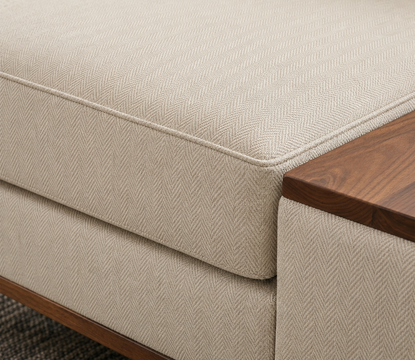 Aviano Luxury L Shape Sofa with Chaise and Wooden Side Deck