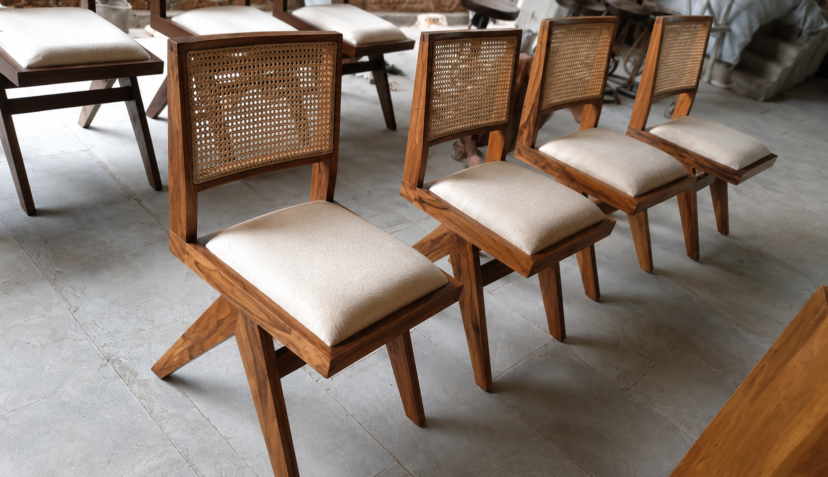 Elvano Teak Wood Cane Restaurant Chair
