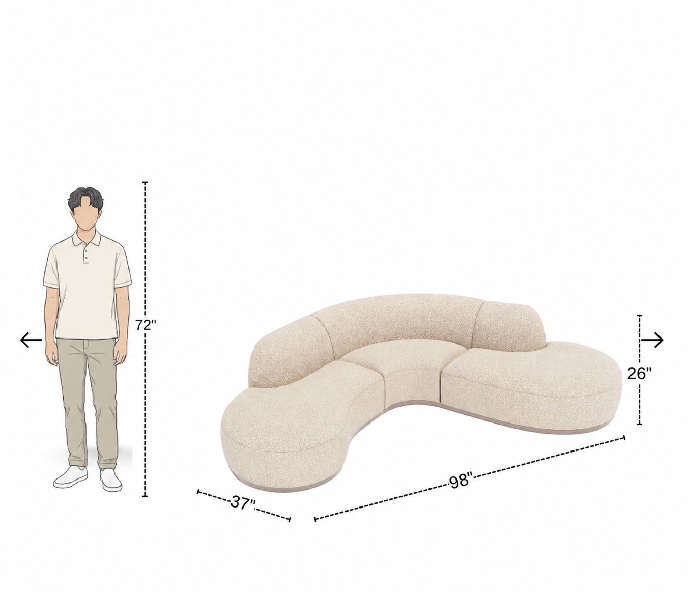4 Seater Sculptural Off-White Curved Sofa