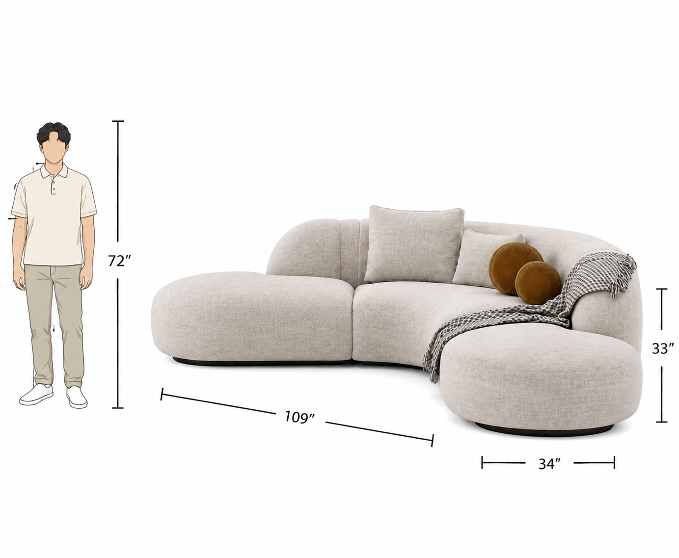 5 Seater Contemporary Beige Arc Sofa