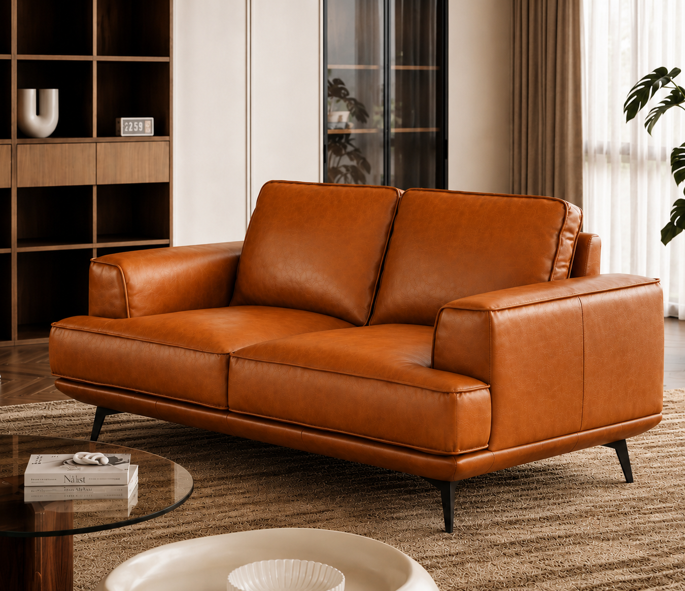 Verano 2 Seater Genuine Leather Sofa – Cognac Tan