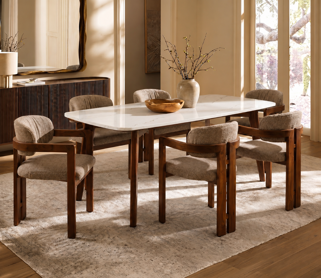Viraaj 6 Seater Sheesham Wood Dining Set – Teak Finish