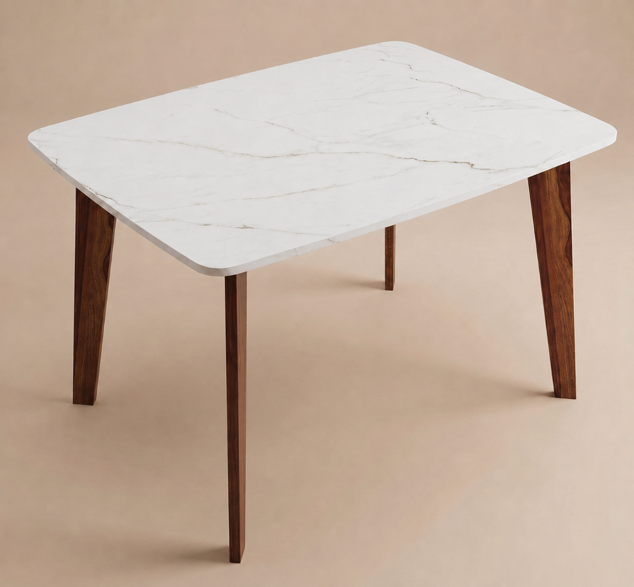 Vivara 4 Seater Sheesham Wood Dining Set with Valence Marble-Top Table and Vinara Upholstered Chair (Sand Brown)
