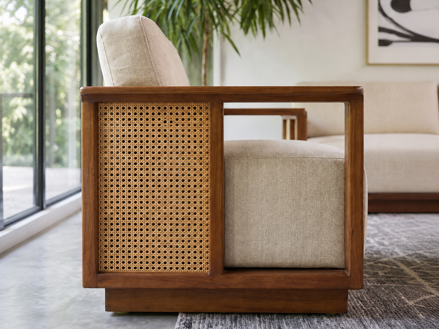 Arden 3+1+1 Ash Wood & Cane Sofa Set – Cottage Ivory