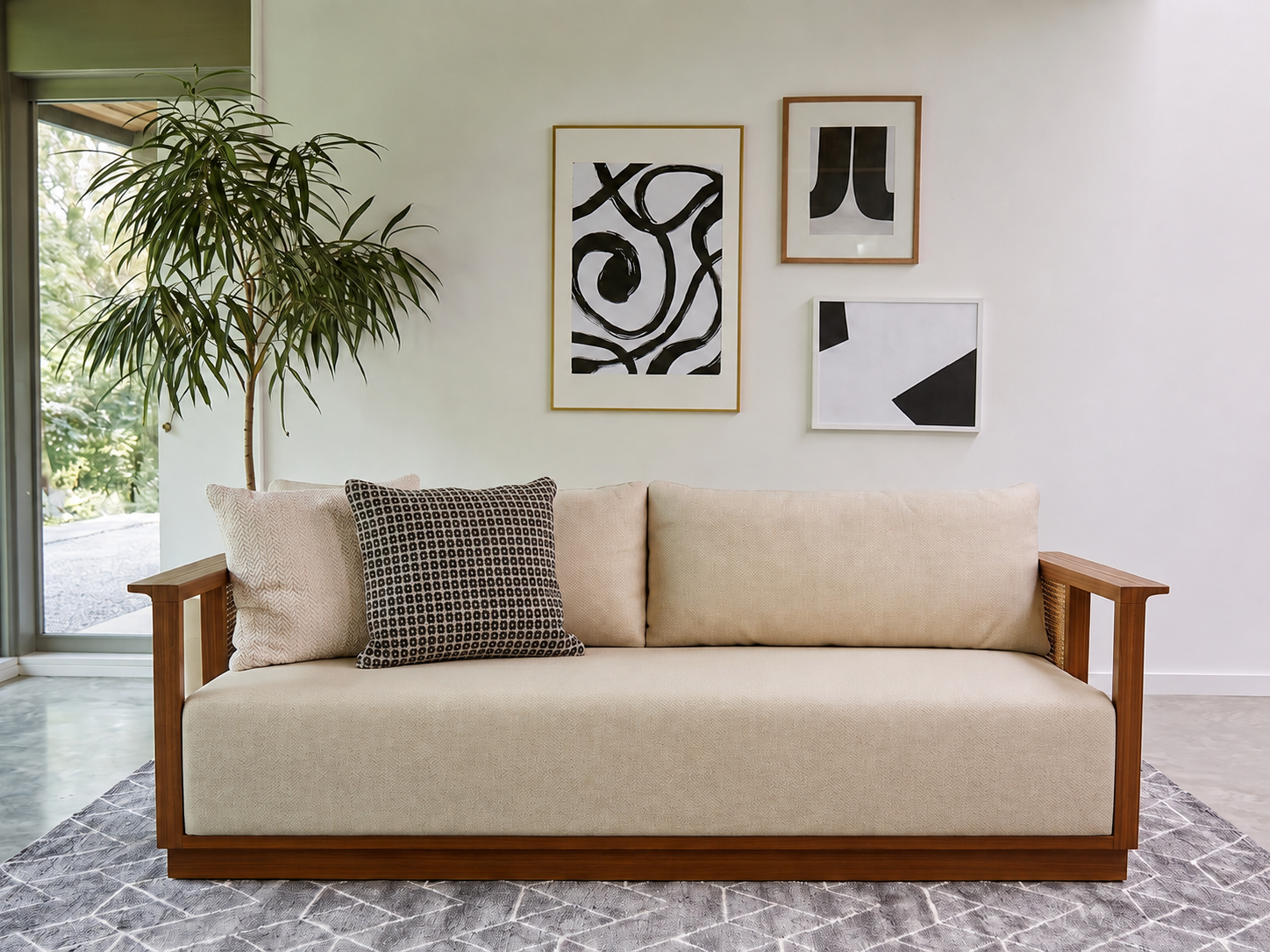 Arden 3+1+1 Ash Wood & Cane Sofa Set – Cottage Ivory