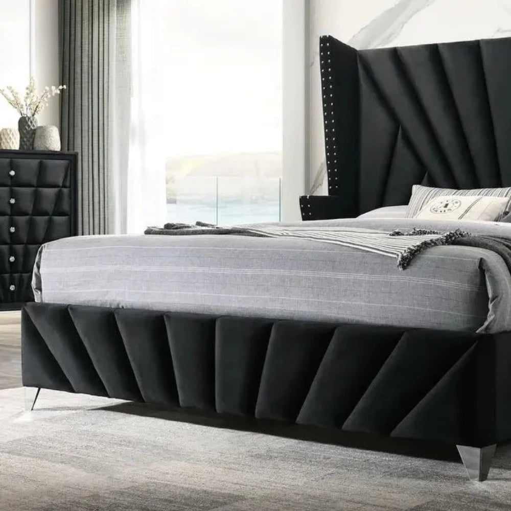 A bed with mattress black colour