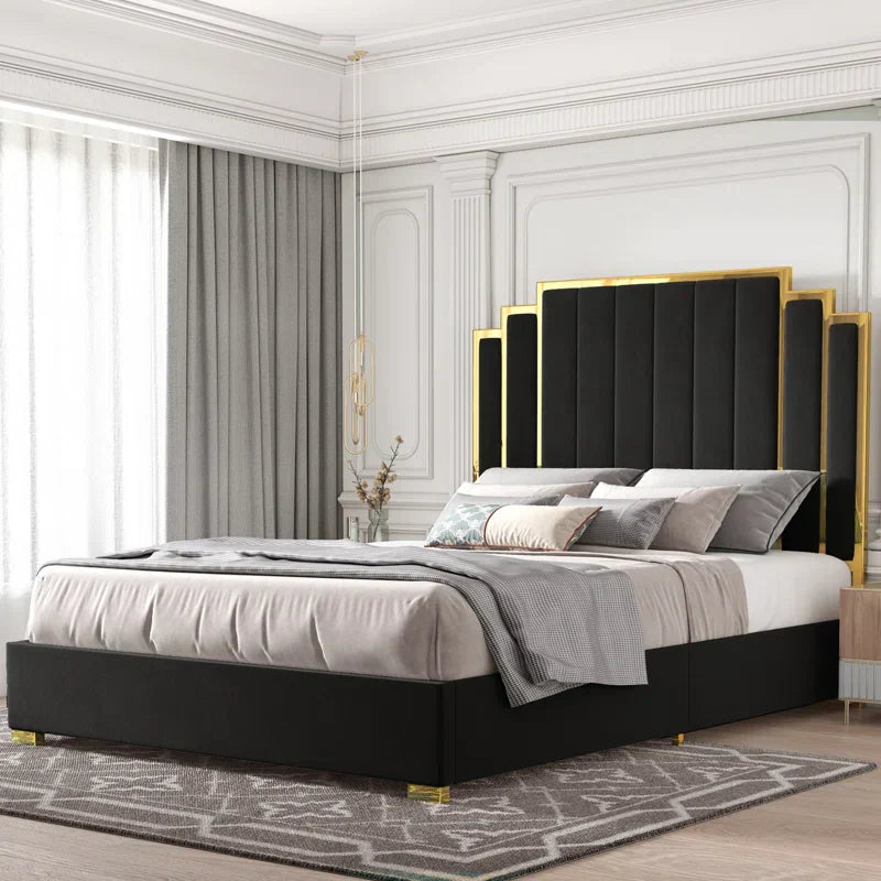 RegalLine Velvet Panel Upholstered Bed