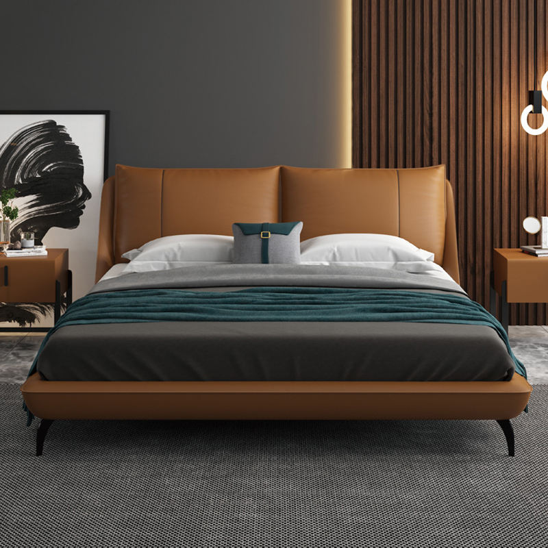 Brown leather bed