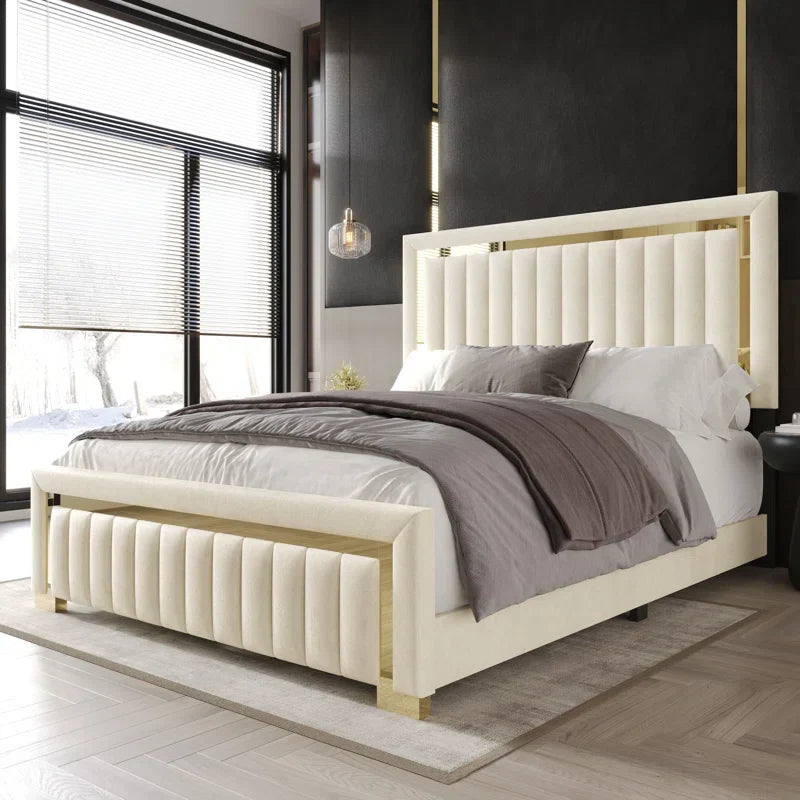 Roselle Chevron Velvet Upholstered Bed