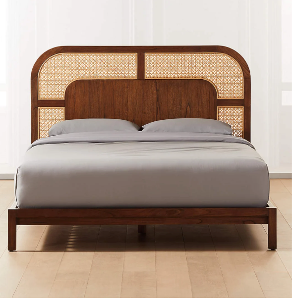 Teak Haven King Bed with Woven Rattan Headboard