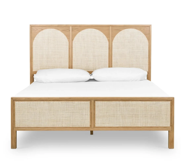 Oak Serenity Bed with Woven Rattan Headboard