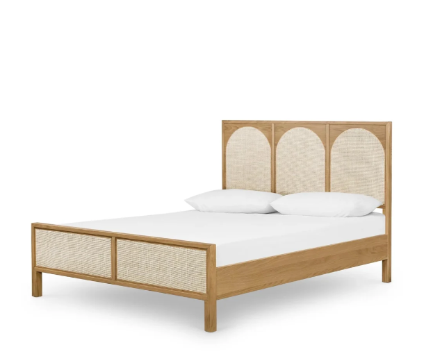 Oak Serenity Bed with Woven Rattan Headboard
