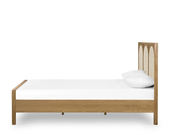 Oak Serenity Bed with Woven Rattan Headboard