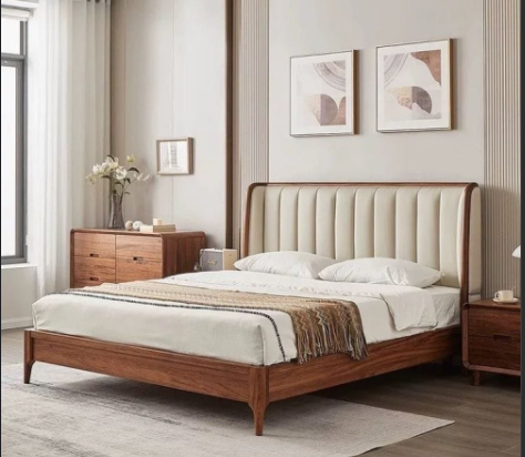 Arden Sheesham Wood Bed with Upholstered Headboard