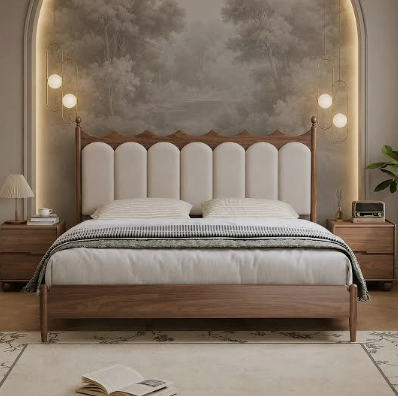 Verona Walnut Upholstered Platform Bed