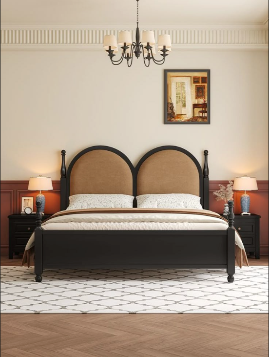 Verona Double-Arch Upholstered Wood Bed