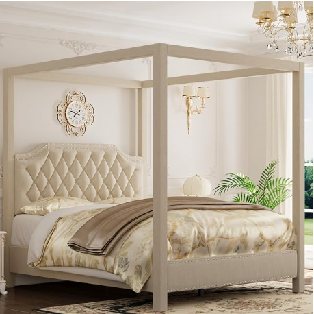 Arden Canopy Bed with Upholstered Headboard