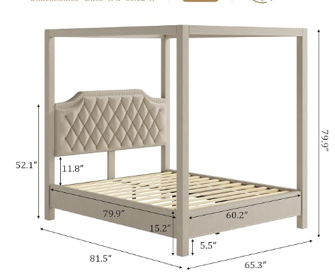 Arden Canopy Bed with Upholstered Headboard