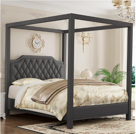Arden Canopy Bed with Upholstered Headboard