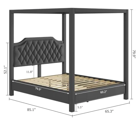 Arden Canopy Bed with Upholstered Headboard