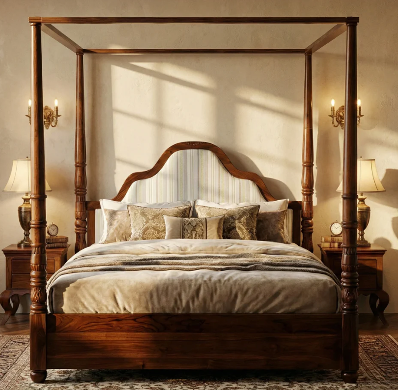 Versailles Teakwood Poster Bed in Walnut Finish