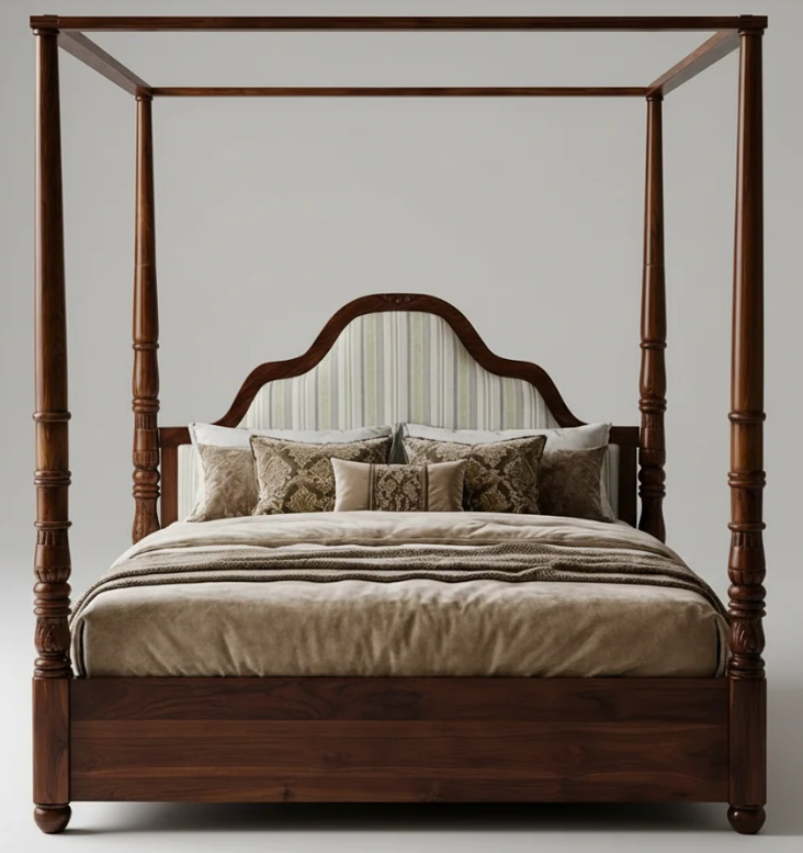 Versailles Teakwood Poster Bed in Walnut Finish