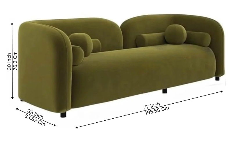 Olivia Curved 3 Seater Velvet Sofa with Premium Cushions - Olive Green