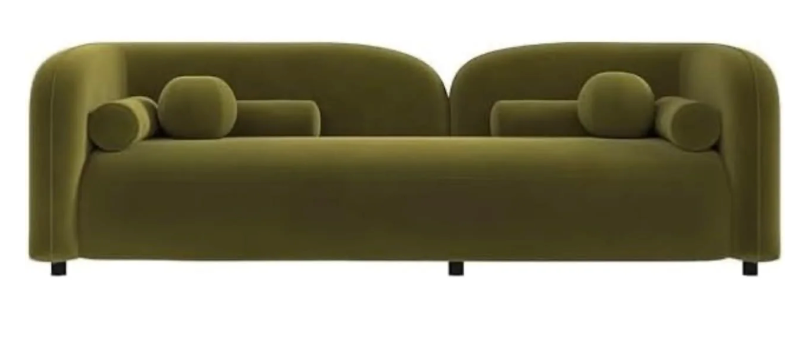 Olivia Curved 3 Seater Velvet Sofa with Premium Cushions - Olive Green
