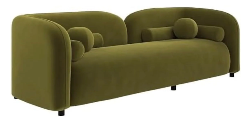 Olivia Curved 3 Seater Velvet Sofa with Premium Cushions - Olive Green
