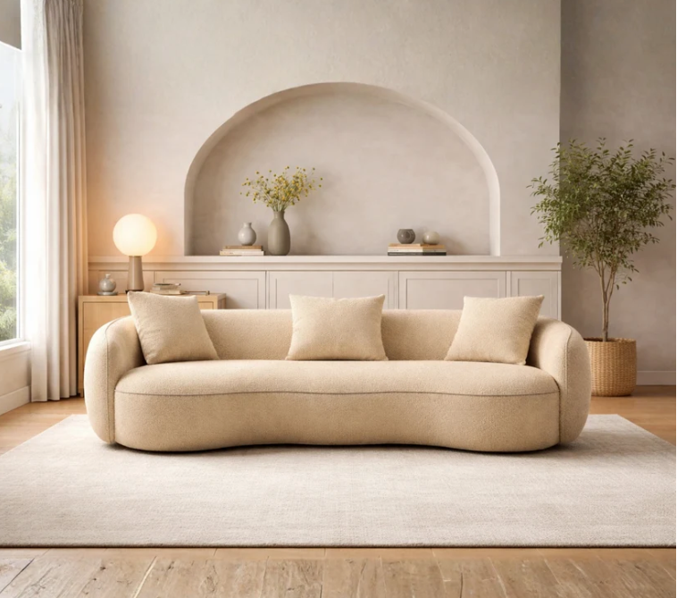 Sculptura 3 Seater Curved Bouclé Sofa - Beige