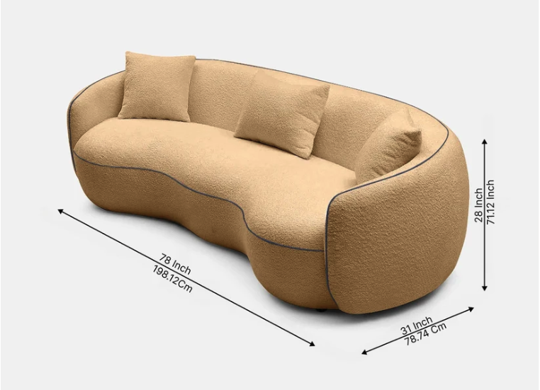 Sculptura 3 Seater Curved Bouclé Sofa - Beige