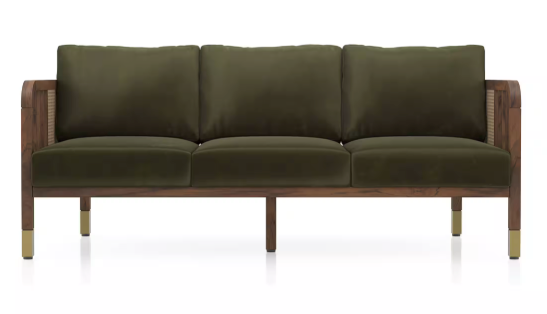 Arden 3 Seater Wooden Sofa in Deep Olive Velvet