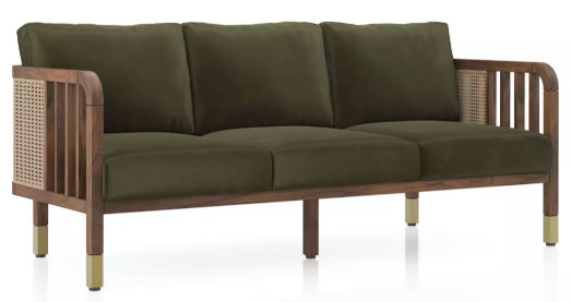 Arden 3 Seater Wooden Sofa in Deep Olive Velvet