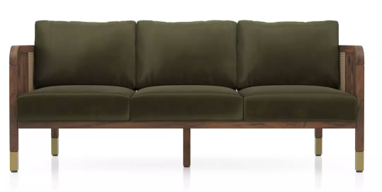 Arden 3 Seater Wooden Sofa in Deep Olive Velvet