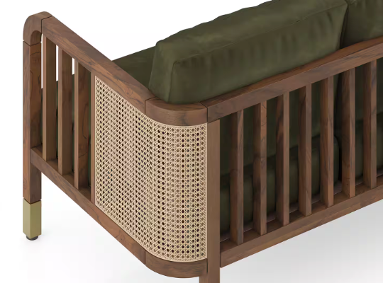 Arden 3 Seater Wooden Sofa in Deep Olive Velvet