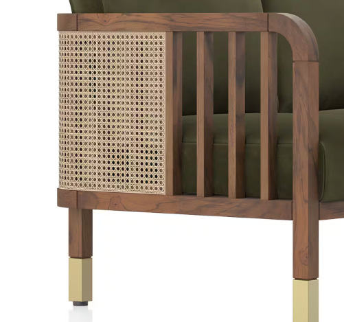 Arden 3 Seater Wooden Sofa in Deep Olive Velvet