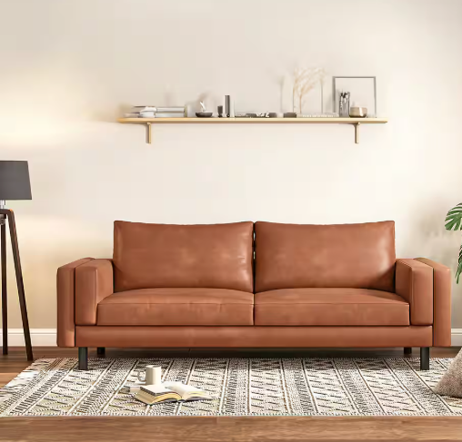 Caspian 3 Seater Leatherette Sofa in Tan Finish