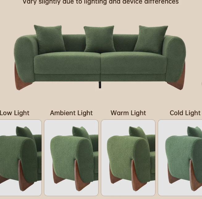 Emerald Luxe Bouclé Sofa Set with Acacia Wood Base