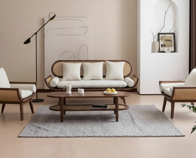 Heritage Sheesham Wood & Cotton Linen Sofa