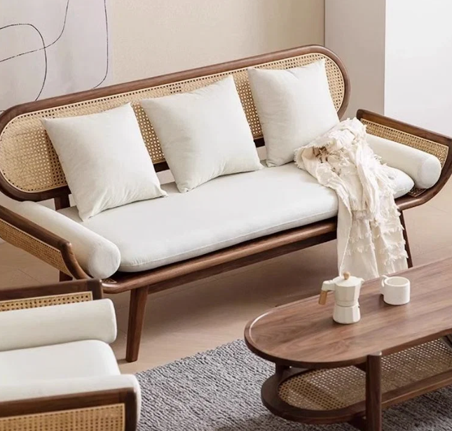 Heritage Sheesham Wood & Cotton Linen Sofa