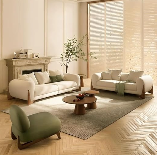 Modern Classic 3+2 Seater Boucle Beige Chesterfield Sofa Set