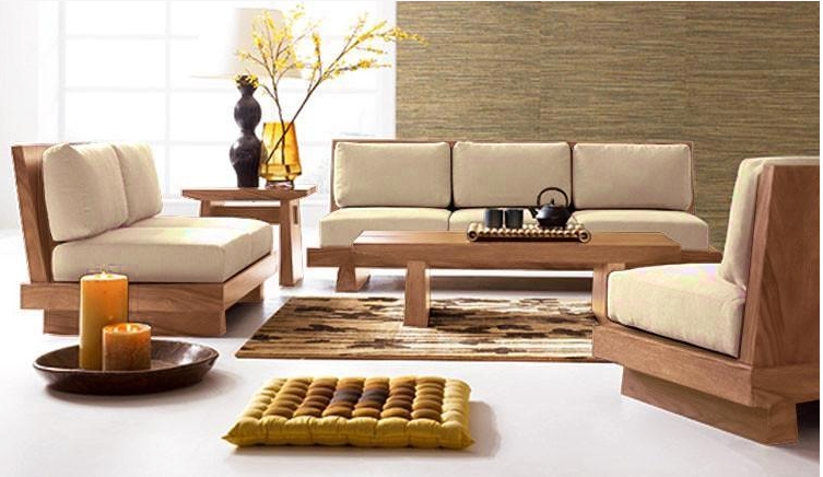 Solid Wood Contrast 3+1+1 Sofa Set