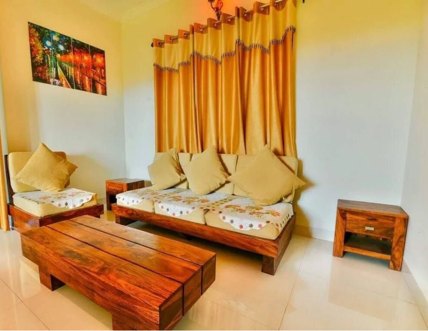 Solid Wood Contrast 3+1+1 Sofa Set
