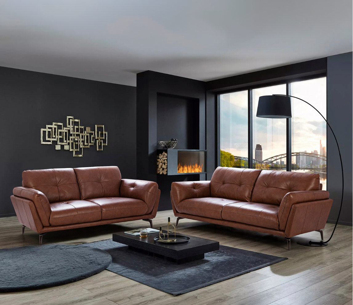Aurelio 3+2 Seater Italian Genuine Leather Sofa Set – Sahara Tan