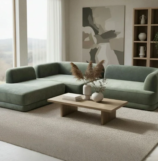 Olivia 7 Seater Olive Green Upholstered L-Shape Sectional Sofa