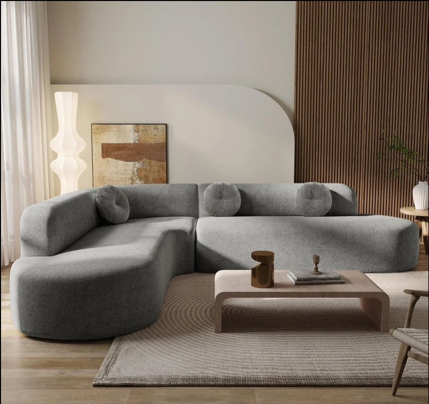 Valencia Curved Modular Velvet 5 Seater Sofa with Pine Wood Base