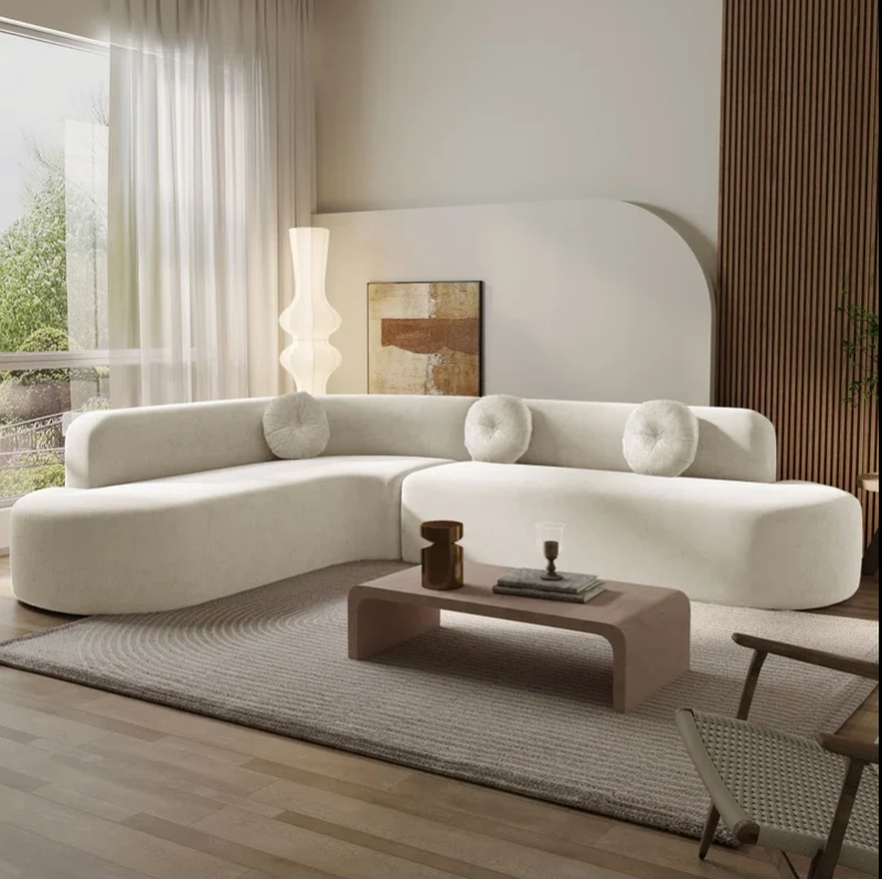 Valencia Curved Modular Velvet 5 Seater Sofa with Pine Wood Base